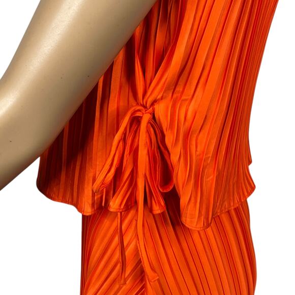 DKNY $129 NWT Orange Pleated Side Tie Overlay Flared Mini Dress SZ 2 - Picture 2 of 10